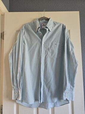 Lacoste Men's Light Blue & White Narrow Stripe Button-Up Shirt